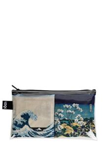 loqi art lover pocket, hokusai wave & fuji reusable grocery bags, one size