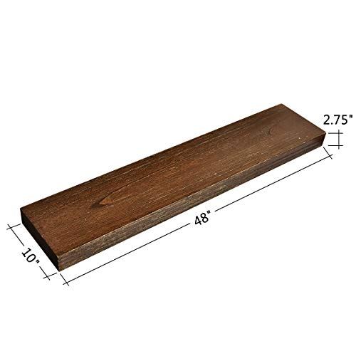 WELLAND Colin 10" Deep Floating Shelves Rustic Wall Shelf Wall Mounted Wooden Shelves (Walnut, 48X10X2.75 inch)