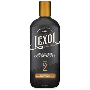 lexol leather conditioner, use on car leather, furniture, shoes, bags, and accessories, trusted leather care since 1933, 16.9 oz bottle