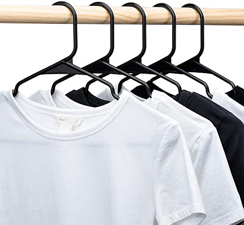 HOUSE DAY Black Plastic Hangers 50 Pack, Plastic Clothes Hangers Space Saving, Sturdy Clothing Notched Hangers, Heavy Duty Coat Hangers for Closet, Laundry Hangers for Adult Coat, Suit, Shirt, Dress