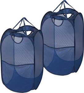 2 pack - simplehouseware mesh pop-up laundry hamper basket with side pocket, dark blue