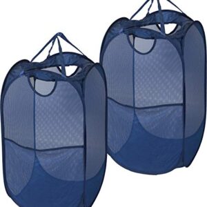 2 Pack - SimpleHouseware Mesh Pop-Up Laundry Hamper Basket with Side Pocket, Dark Blue