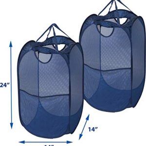 2 Pack - SimpleHouseware Mesh Pop-Up Laundry Hamper Basket with Side Pocket, Dark Blue