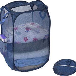 2 Pack - SimpleHouseware Mesh Pop-Up Laundry Hamper Basket with Side Pocket, Dark Blue