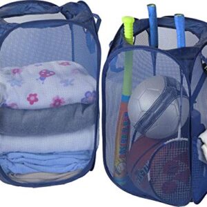 2 Pack - SimpleHouseware Mesh Pop-Up Laundry Hamper Basket with Side Pocket, Dark Blue