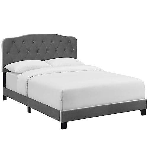 Modway Amelia Tufted Performance Velvet Upholstered Queen Bed in Gray