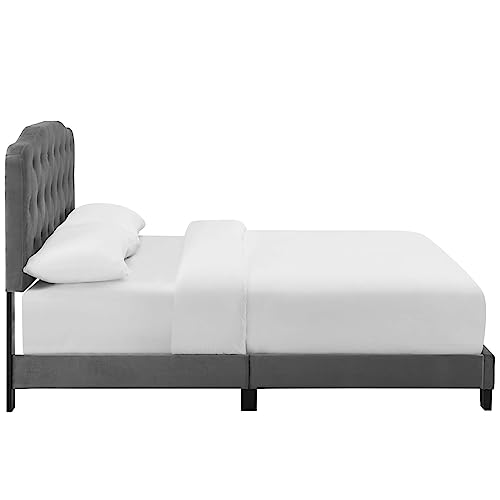 Modway Amelia Tufted Performance Velvet Upholstered Queen Bed in Gray