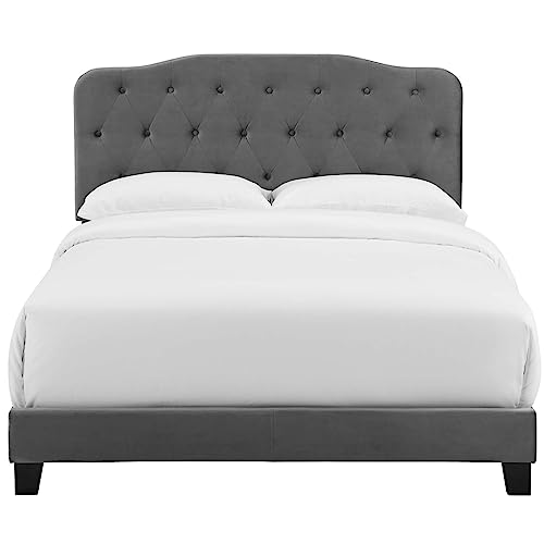 Modway Amelia Tufted Performance Velvet Upholstered Queen Bed in Gray