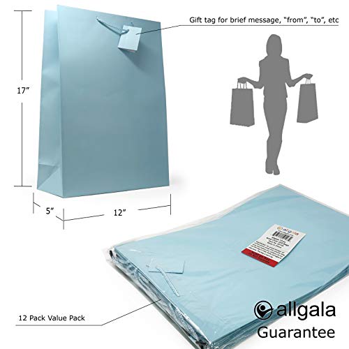 Allgala 12PK Value Premium Solid Color Paper Gift Bags (17" XL-Light Blue-GP50103)