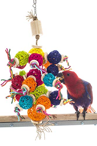 Birds LOVE Natural Foraging Bird Cage Toy Colorful w Vine Balls Wood Paper Rope Lots of Fun to Chew for Large Birds Macaws Cockatoos