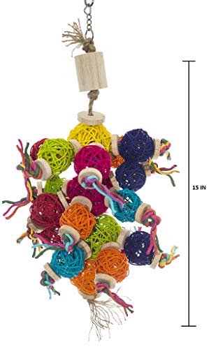 Birds LOVE Natural Foraging Bird Cage Toy Colorful w Vine Balls Wood Paper Rope Lots of Fun to Chew for Large Birds Macaws Cockatoos