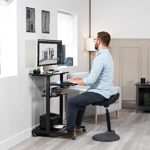 VIVO Mobile Height Adjustable Table Stand Up Desk with Storage, Computer Workstation Rolling Presentation Cart, Black, CART-V02DB