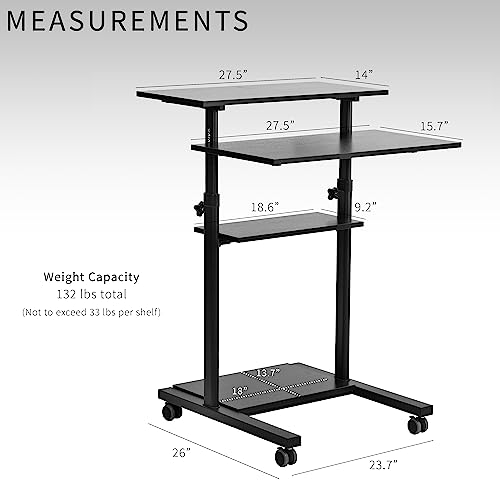 VIVO Mobile Height Adjustable Table Stand Up Desk with Storage, Computer Workstation Rolling Presentation Cart, Black, CART-V02DB