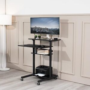 VIVO Mobile Height Adjustable Table Stand Up Desk with Storage, Computer Workstation Rolling Presentation Cart, Black, CART-V02DB