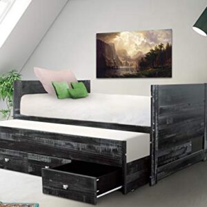 Bedz King All in One Twin Bed with Twin Trundle and 3 Built in Drawers, Weathered Black