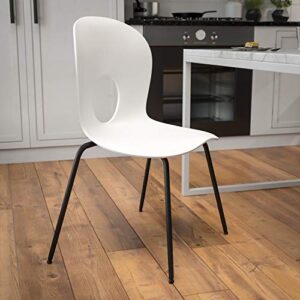 EMMA + OLIVER Designer White Plastic Stack Chair with Black Frame