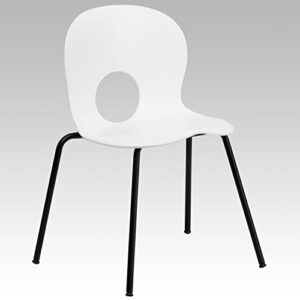 EMMA + OLIVER Designer White Plastic Stack Chair with Black Frame