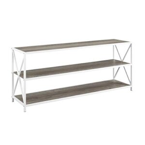 walker edison 2 shelf industrial wood metal bookcase tall bookshelf storage home office, 60 inch, grey and white