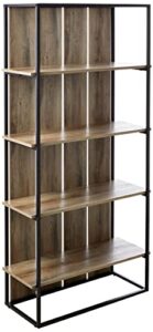 walker edison evangeline modern farmhouse metal and wood 4 shelves bookshelf, 64 inch, grey wash