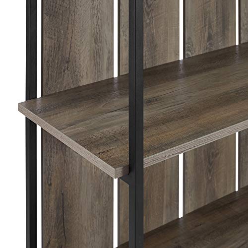 Walker Edison Evangeline Modern Farmhouse Metal and Wood 4 shelves Bookshelf, 64 Inch, Grey Wash