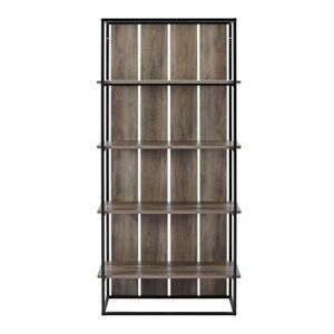 Walker Edison Evangeline Modern Farmhouse Metal and Wood 4 shelves Bookshelf, 64 Inch, Grey Wash