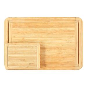 pratico kitchen bamboo cutting board and serving tray with juice groove set, 18 x 12 and 8 x 6 inch boards