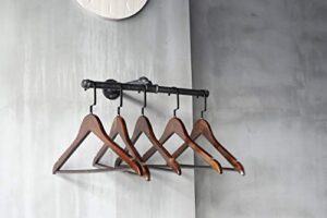 y-nut wall mounted industrial pipe cloth hanger rack, heavy duty rustic iron steampunk style, black electroplated finish with mounting hardware included, rust free