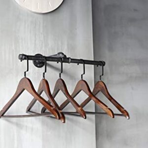 Y-Nut Wall Mounted Industrial Pipe Cloth Hanger Rack, Heavy Duty Rustic Iron Steampunk Style, Black Electroplated Finish with Mounting Hardware Included, Rust Free