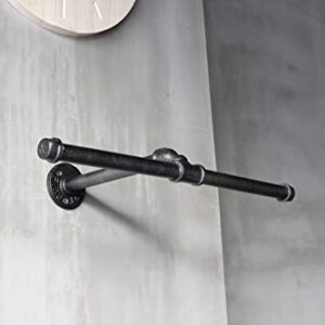 Y-Nut Wall Mounted Industrial Pipe Cloth Hanger Rack, Heavy Duty Rustic Iron Steampunk Style, Black Electroplated Finish with Mounting Hardware Included, Rust Free