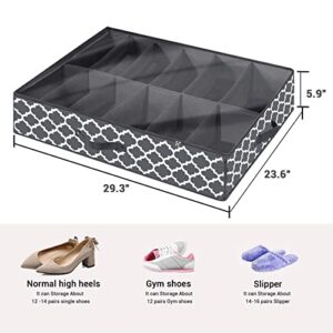 Under Bed Shoe Storage Organizer for Closet (2 Pack Fits 24 Pairs), Underbed Shoes Storage Solution with Clear Cover, for Sneakers, Clothes, Great Space Saver (Gray Lantern Pattern)