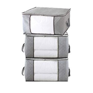 fitwayhi clothes storage bags organizers with window, large capacity for blankets, closets, bedrooms (set of 3, gray)