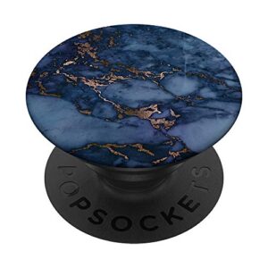 elegant dark jewel tone navy & copper marble pattern popsockets popgrip: swappable grip for phones & tablets
