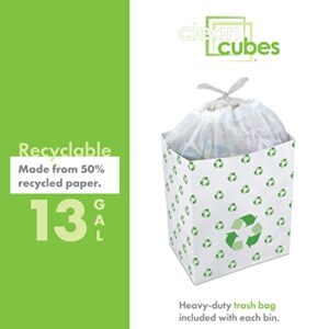 Clean Cubes 13 Gallon Trash Cans & Recycle Bins for Sanitary Garbage Disposal. Disposable Containers for Parties, Events, Recycling, and More. 6 Pack (Recycle)