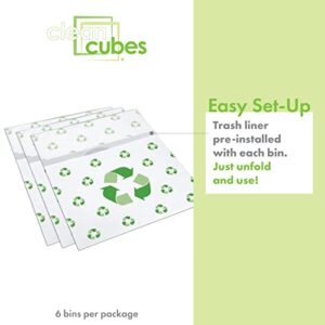 Clean Cubes 13 Gallon Trash Cans & Recycle Bins for Sanitary Garbage Disposal. Disposable Containers for Parties, Events, Recycling, and More. 6 Pack (Recycle)