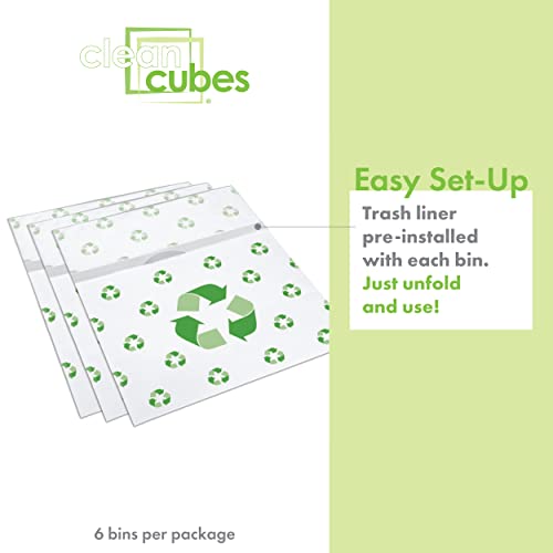 Clean Cubes 13 Gallon Trash Cans & Recycle Bins for Sanitary Garbage Disposal. Disposable Containers for Parties, Events, Recycling, and More. 6 Pack (Recycle)