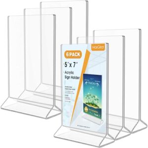 maxgear acrylic sign holder 5x7 inches-clear table card display-table menu plastic display stand - double sided ad picture frame for office, home, store, restaurant, 6 pack