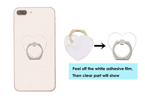 lenoup Transparent Heart Cell Phone Ring Holder Kickstand,360 Rotation Clear Heart Cell Phone Finger Ring Grip Stand for Phones,Pad