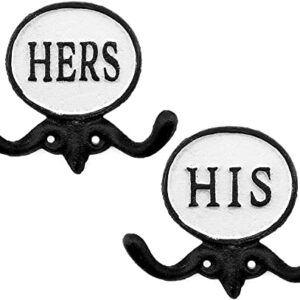 AuldHome His and Hers Towel Hooks (Set of 2); Cast Iron Rustic Farmhouse Decor Door Wall Hangers