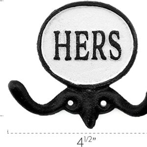 AuldHome His and Hers Towel Hooks (Set of 2); Cast Iron Rustic Farmhouse Decor Door Wall Hangers