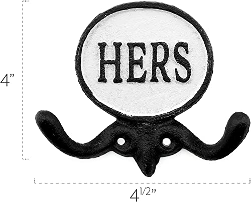 AuldHome His and Hers Towel Hooks (Set of 2); Cast Iron Rustic Farmhouse Decor Door Wall Hangers