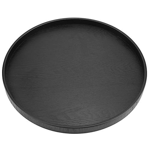 Round Shape Solid Wood Food Meals Serving Tray Tea Coffee Snack Plate Home Kitchen Restaurant Trays 37.5cm(Black)