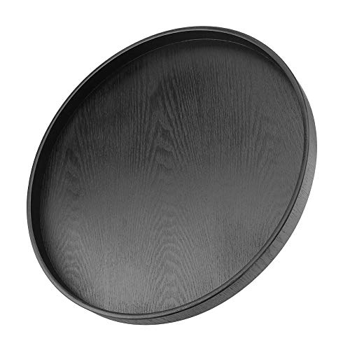 Round Shape Solid Wood Food Meals Serving Tray Tea Coffee Snack Plate Home Kitchen Restaurant Trays 37.5cm(Black)