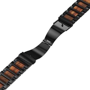 iiteeology Compatible with Apple Watch Band 49mm 45mm 44mm 42mm, Natural Wooden Stainless Steel Link Bracelet Strap for Apple Watch Ultra & SE Series 8 7 6 Series 5 4 3 2 1 - Black