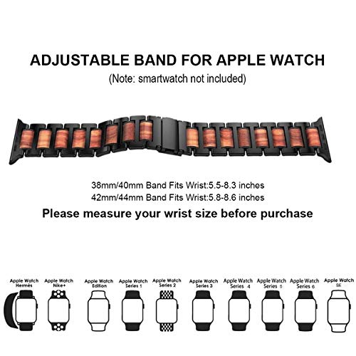 iiteeology Compatible with Apple Watch Band 49mm 45mm 44mm 42mm, Natural Wooden Stainless Steel Link Bracelet Strap for Apple Watch Ultra & SE Series 8 7 6 Series 5 4 3 2 1 - Black