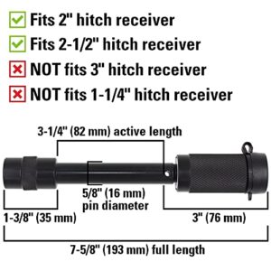 TowWorks 79631 Keyed Unique 5/8" Trailer Hitch Lock with Extra Long 3-1/4" Span, Double Safety Tow Hitch Receiver Locking Pin for Class III IV Hitches with 2" and 2.5" Receivers