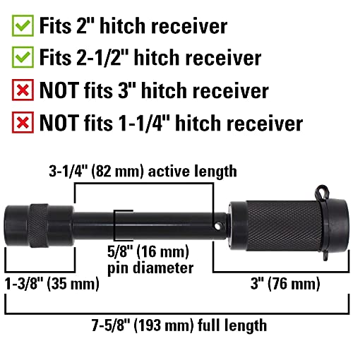 TowWorks 79631 Keyed Unique 5/8" Trailer Hitch Lock with Extra Long 3-1/4" Span, Double Safety Tow Hitch Receiver Locking Pin for Class III IV Hitches with 2" and 2.5" Receivers