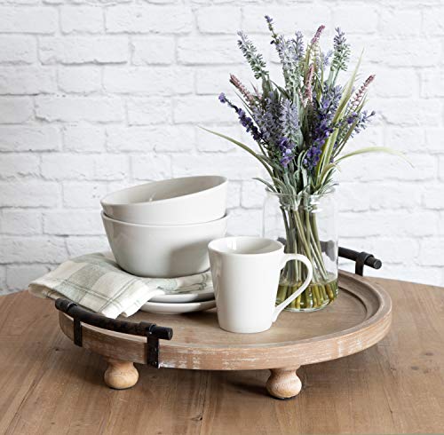 Kate and Laurel Bruillet Round Wooden Footed Tray with Handles, 15 inch Diameter, Rustic Finish
