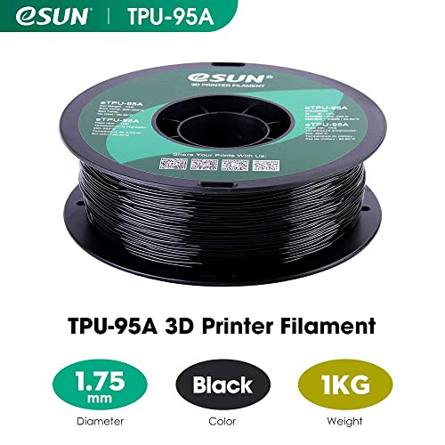 eSUN 1.75mm TPU 95A Flexible 3D Printer Filament 1KG Spool (2.2lbs), Black