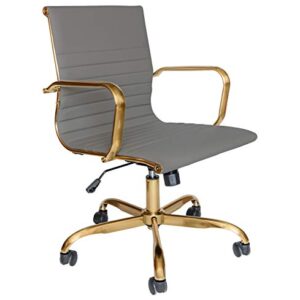 LeisureMod Harris Modern Adjustable Executive Swivel Leatherette Task Gold Office Chair (Grey)