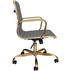 LeisureMod Harris Modern Adjustable Executive Swivel Leatherette Task Gold Office Chair (Grey)